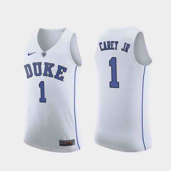 Men Duke Blue Devils Vernon Carey Jr. White Replica College Basketball Jersey